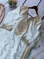 White Sequence Embroidery Worked Top, Plazzo and Dupatta — Mahira Khan Inspired