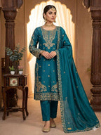 Teal Cording with Sequence Embroidery Worked Top, Plazzo with Dupatta