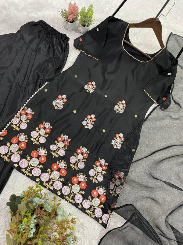 Black Sequence Embroidered Top, Farsi Salwaar with Dupatta — Hania Amir Inspired