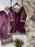 Wine Purple Cording with Sequence Embroidery and Beads Worked Top, Plazzo and Dupatta
