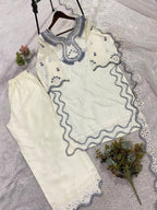 Ivory Sequence Embroidered Cutwork Top, Plazzo and Dupatta — Hania Amir Inspired