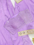 Lavender 4 Piece Cording with Real Mirror Embroidered Blouse-Top, Plazzo with Dupatta