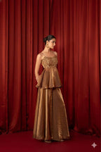 Copper Sequence Embroidered Top, Plazzo and Dupatta