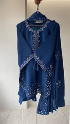 Royal Blue Three Piece Outfit with Sequence Embroidered Top, Farsi Salwaar and Dupatta