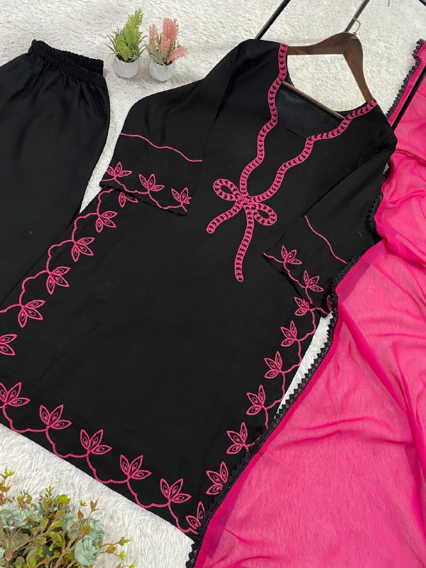 Black Embroidered Top, Plazzo and Dupatta — Hania Amir Inspired Pakistani Suit