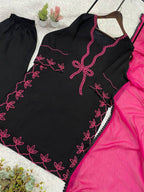 Black Embroidered Top, Plazzo and Dupatta — Hania Amir Inspired Pakistani Suit