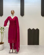 Wine Exclusive 3 Piece Plazzo Pair with Dupatta in Sequence Embroidery Work