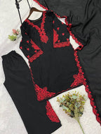 Black Embroidered Top, Plazzo and Dupatta with Red Embroidery — Hania Amir Inspired