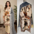 Cream Floral Printed Embroidered Lace Top, Plazzo with Dupatta — Hania Amir Inspired