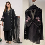 Black Sequence Embroidery Worked Top, Plazzo with Dupatta