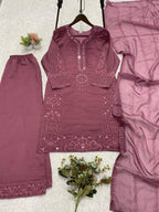 Mauve Hand Mirror & Sequence Embroidered Top, Plazzo with Dupatta