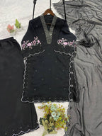 Black Sequence Embroidery Worked Top, Plazzo with Dupatta