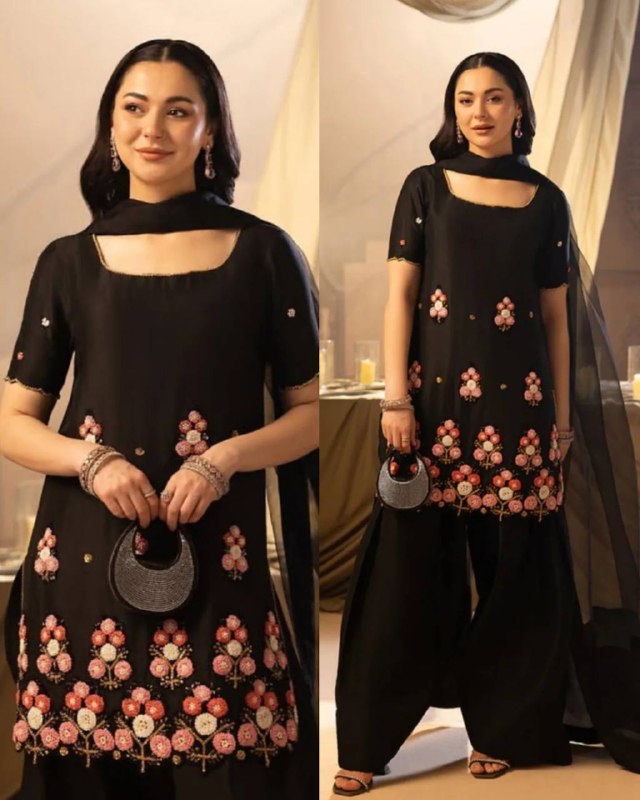 Black Sequence Embroidered Top, Farsi Salwaar with Dupatta — Hania Amir Inspired