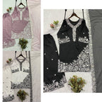 Black Sequence Embroidery Worked Top, Plazzo with Dupatta