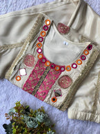 Beige Co-ord Set with Real Mirror and Sequence Embroidered Top and Plazzo