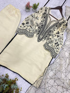 Off-White Sequence Embroidered Top, Plazzo with Dupatta
