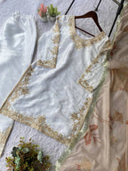 White Cording with Sequence Embroidery and Beads Worked Top, Plazzo and Dupatta