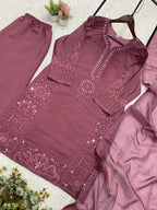 Mauve Hand Mirror & Sequence Embroidered Top, Plazzo with Dupatta