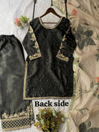 Black Cording with Sequence Embroidery and Beads Worked Top, Plazzo and Dupatta