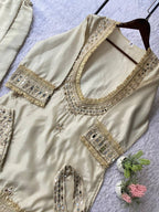 Ivory 4 Piece Plazzo Pair with Real Mirror and Embroidery Work
