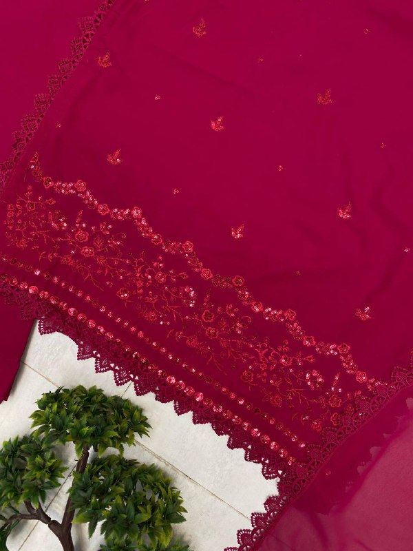 Wine Exclusive 3 Piece Plazzo Pair with Dupatta in Sequence Embroidery Work