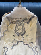 Ivory Sequence Embroidered Cutwork Top, Plazzo and Dupatta — Hania Amir Inspired
