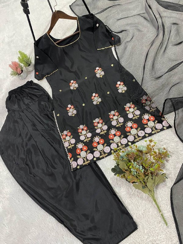 Black Sequence Embroidered Top, Farsi Salwaar with Dupatta — Hania Amir Inspired