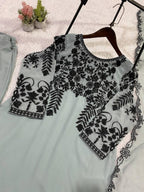 Sage Green Sequence Embroidery Worked Top, Pant with Dupatta