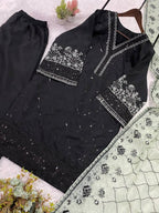 Black Sequence Embroidered Top, Plazzo with Dupatta
