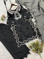 Black Sequence Embroidered Cutwork Top, Plazzo and Dupatta — Hania Amir Inspired