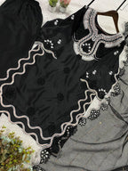 Black Sequence Embroidered Cutwork Top, Plazzo and Dupatta — Hania Amir Inspired