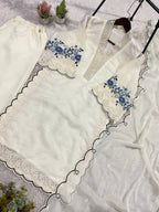 White Sequence Embroidery Worked Top, Plazzo with Dupatta