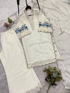 White Sequence Embroidery Worked Top, Plazzo with Dupatta