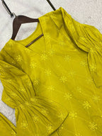 Mustard Yellow Embroidered Cotton Co-ord Set | Women's Trendy 2-Piece Top - Pant Set