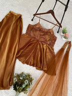 Copper Sequence Embroidered Top, Plazzo and Dupatta