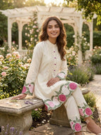 Ivory Trendy Co-ord Set with Floral Embroidery Work