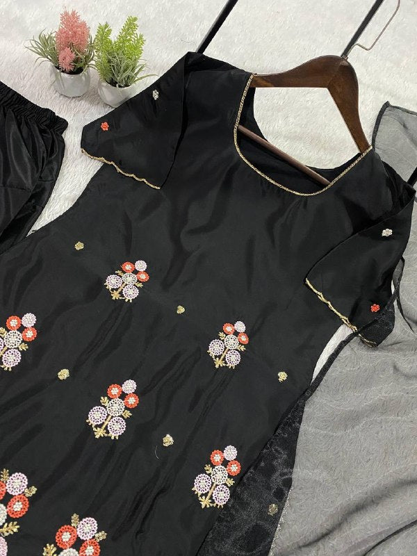 Black Sequence Embroidered Top, Farsi Salwaar with Dupatta — Hania Amir Inspired