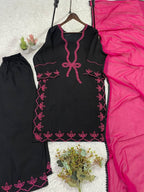 Black Embroidered Top, Plazzo and Dupatta — Hania Amir Inspired Pakistani Suit