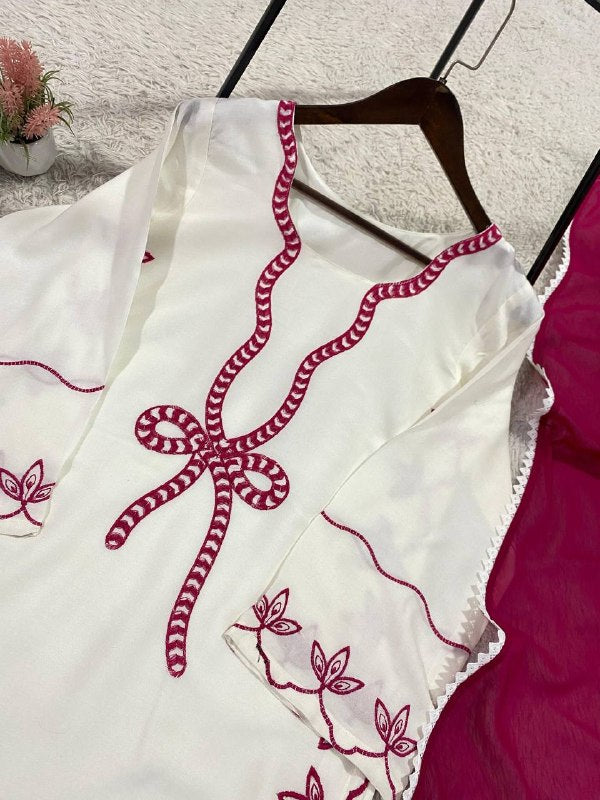 Ivory Embroidered Top, Plazzo and Dupatta — Hania Amir Inspired Pakistani Suit