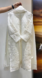 Ivory White Hand Mirror & Sequence Embroidered Top, Plazzo with Dupatta