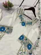 White Embroidered Top, Plazzo with Dupatta