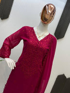 Wine Exclusive 3 Piece Plazzo Pair with Dupatta in Sequence Embroidery Work