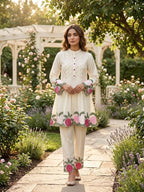 Ivory Trendy Co-ord Set with Floral Embroidery Work